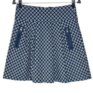 Maeve Anthropologie Womens  Navy Blue White Geometric A-Line Mini Skirt Zip